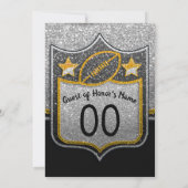 ブラック&金ゴールドサッカーチームスポーツグリッター誕生日 招待状 (裏面)