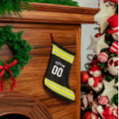 ブラック&金ゴールドサッカーチームパーソナライズされた スモールクリスマスストッキング