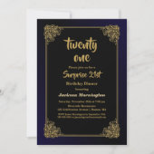 ブラック&金ゴールドサプライズ21thバースデーディナー 招待状 (正面)