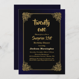 ブラック&金ゴールドサプライズ21thバースデーディナー 招待状