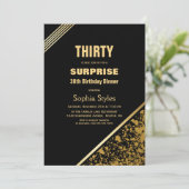 ブラック&金ゴールドサプライズ30th Birthday Dinner 招待状 (スタンド正面)