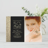 ブラック&金ゴールドサプライズ50誕生日 招待状 (スタンド正面)