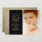 ブラック&金ゴールドサプライズ50誕生日 招待状 (正面/裏面)