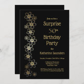 ブラック&金ゴールドサプライズ50thバースデーパーティー 招待状 (正面/裏面)