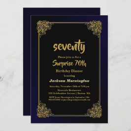 ブラック&金ゴールドサプライズ70th誕生日ディナー 招待状