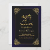 ブラック&金ゴールドサプライズ80th誕生日ディナー 招待状 (正面)