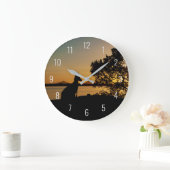 ブラック&金ゴールドサンセットオーストラリアカンガルーランドスケープ ラージ壁時計 (ホーム)