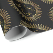 ブラック&金ゴールドサン&ムーン顔 ラッピングペーパー (ロールコーナー)