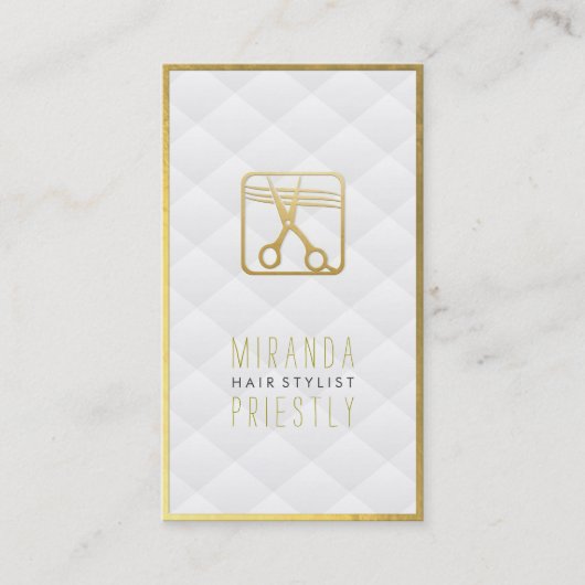 ブラック&金ゴールドシザーズホワイトレザー美容師 予約カード (正面)