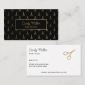 ブラック&金ゴールドシザーパターン美容師サロン 名刺 (正面/裏面)