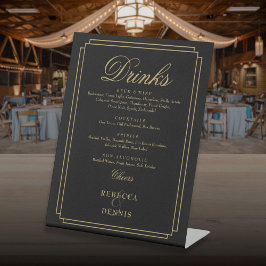 ブラック&金ゴールドシックなアールデコ結婚のドリンクメニュー 台座サイン