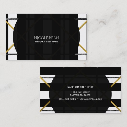 ブラック&金ゴールドシックグラムジオメトリックモダンシンプル 名刺 (正面/裏面)