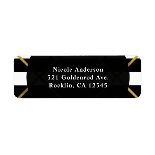 ブラック&金ゴールドシックグラムジオメトリック招待状 ラベル (正面)