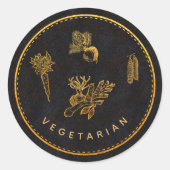 ブラック&金ゴールドシックベジタリアン結婚ズフードチョイス ラウンドシール (正面)