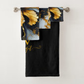 ブラック&金ゴールドシック大理石フローラスワールバスタオル バスタオルセット (インサイチュ)