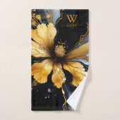 ブラック&金ゴールドシック大理石フローラスワールバスタオル バスタオルセット (ハンドタオル)