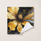 ブラック&金ゴールドシック大理石フローラスワールバスタオル バスタオルセット (ウォッシュタオル)