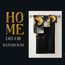 ブラック&金ゴールドシック大理石フローラスワールバスタオル バスタオルセット