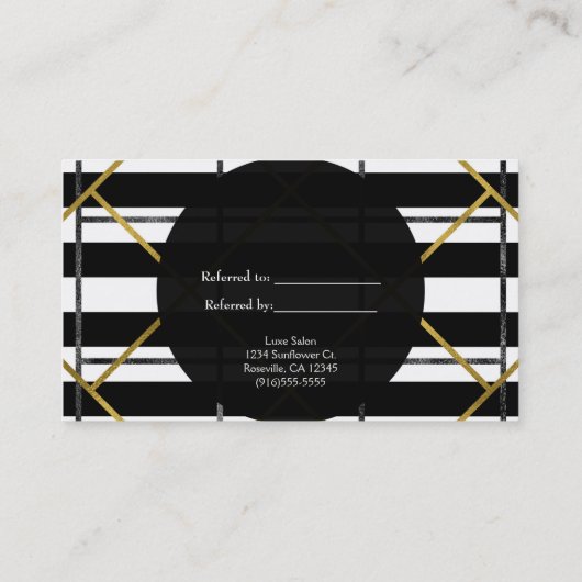 ブラック&金ゴールドシックGlam幾何学友人を参照 紹介カード (裏面)