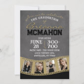 ブラック&金ゴールドシャルボードフィルムストリップ卒業 招待状 (正面)