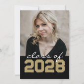 ブラック&金ゴールドシャルボードフィルムストリップ卒業 招待状 (裏面)