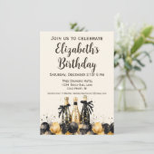 ブラック&金ゴールドシャンパンバースデーパーティー 招待状 (スタンド正面)