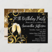 ブラック&金ゴールドシャンパン50thバースデーパーティー 招待状 (正面/裏面)