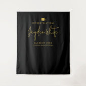 ブラック&金ゴールドシンプルスモダンクリプト名グラッドパーティー タペストリー (正面)