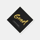 ブラック&金ゴールドシンプルブモダンラシスクリプトの卒業 スタンダードカクテルナプキン (角)