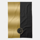 ブラック&金ゴールドシンプル幾何学的デザイン2 キッチンタオル (縦)