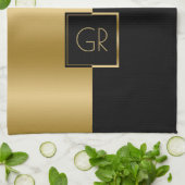 ブラック&金ゴールドシンプル幾何学的デザイン キッチンタオル (折り畳み)