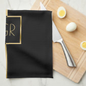 ブラック&金ゴールドシンプル幾何学的デザイン キッチンタオル (四つ折り)