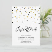 ブラック&金ゴールドシンプル17thバースデー10代のパーティー 招待状 (スタンド正面)