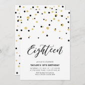 ブラック&金ゴールドシンプル18thバースデー10代のパーティー 招待状 (正面/裏面)