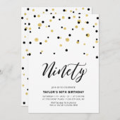 ブラック&金ゴールドシンプル990thバースデーパーティー 招待状 (正面/裏面)
