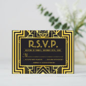 ブラック&金ゴールドジオメトリックRSVPカード 出欠カード (スタンド正面)