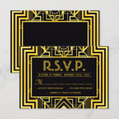 ブラック&金ゴールドジオメトリックRSVPカード 出欠カード (正面/裏面)