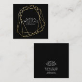 ブラック&金ゴールドジオメトリフレームラグジュアリエレガントー スクエア名刺 (正面/裏面)