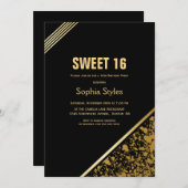 ブラック&金ゴールドスウィート16バースデーパーティー 招待状 (正面/裏面)