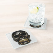 ブラック&金ゴールドスカルコースター ガラスコースター (アングル)