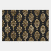 ブラック&金ゴールドスカル、こうもり華美&ダマスクハロウィーン ラッピングペーパーシート (正面3)