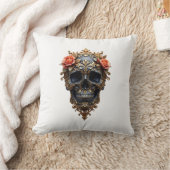 ブラック/金ゴールドスカル クッション (ブランケット)