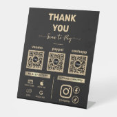 ブラック&金ゴールドスキャンで支払う3 QRコードありがとう 台座サイン (正面)