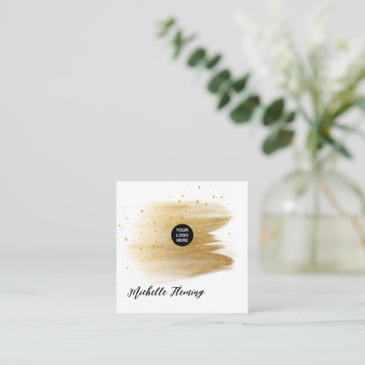 ブラック&金ゴールドスクエアビジネスカード スクエア名刺 (スタンド正面)