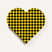 ブラック&金ゴールドスクエアボックスパターンハート型 ノートブック (正面)