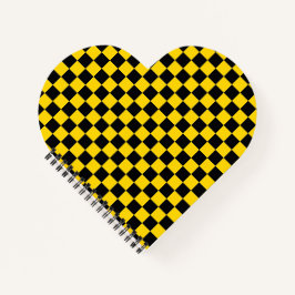 ブラック&金ゴールドスクエアボックスパターンハート型 ノートブック