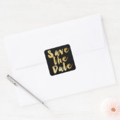 ブラック&金ゴールドスクリプトタイプSAVE THE DATE Sticker スクエアシール (封筒)