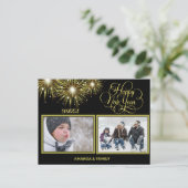 ブラック&金ゴールドスクリプト新年おめでとう シーズンポストカード (スタンド正面)