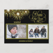 ブラック&金ゴールドスクリプト新年おめでとう シーズンポストカード (正面)