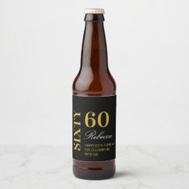 ブラック&金ゴールドスクリプト60th誕生日カクテルパーティー ビールラベル